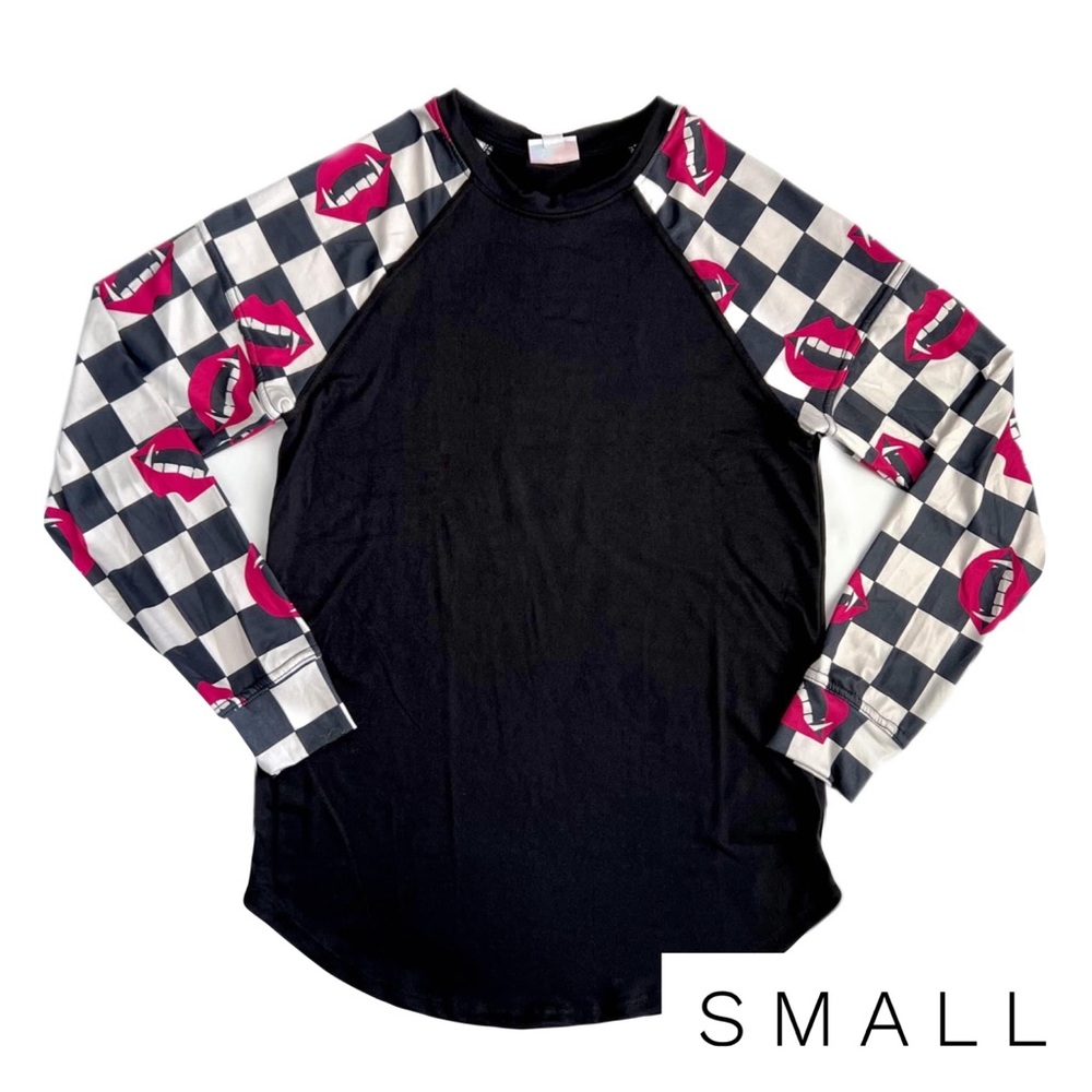 LuLaRoe Black and Pink Long Sleeve Raglan Tee